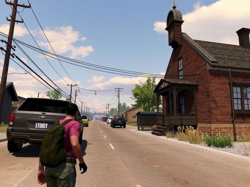 State of Decay apocalyptic landscape with abandoned vehicles and buildings