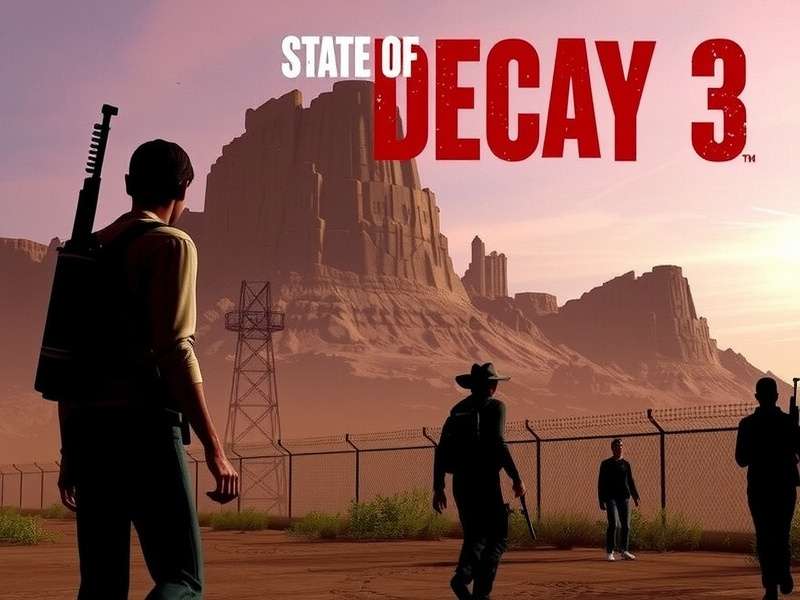 State of Decay 3 concept art showing a survivor overlooking a ruined cityscape at dusk